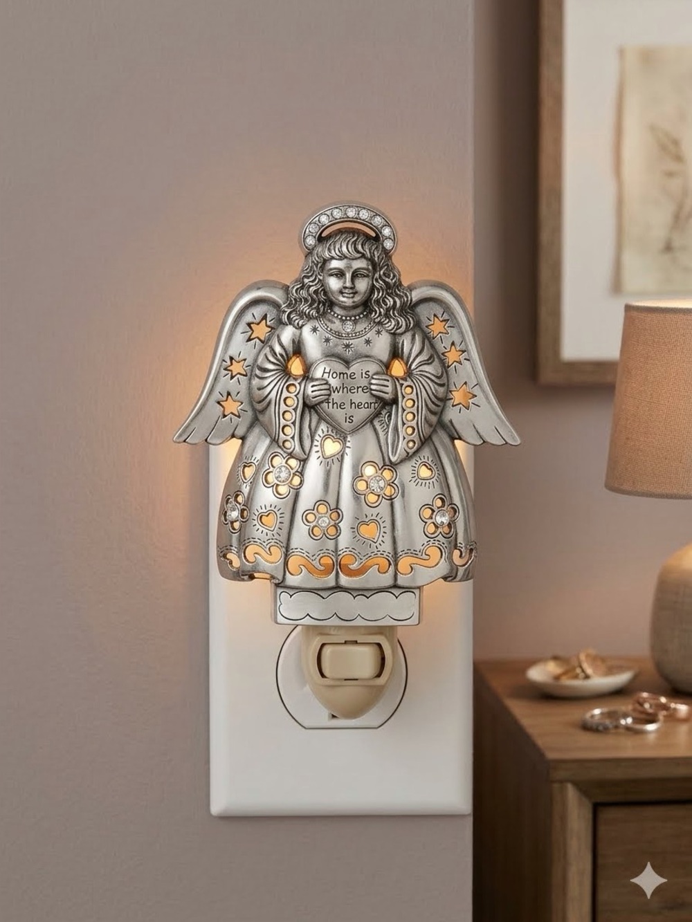 Brighton Silver Angel Heart Swarovski Crystal Night Light G40210 WORKING